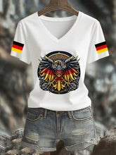 Damen Deutschland Bedrucktes T-Shirt mit V-Ausschnitt